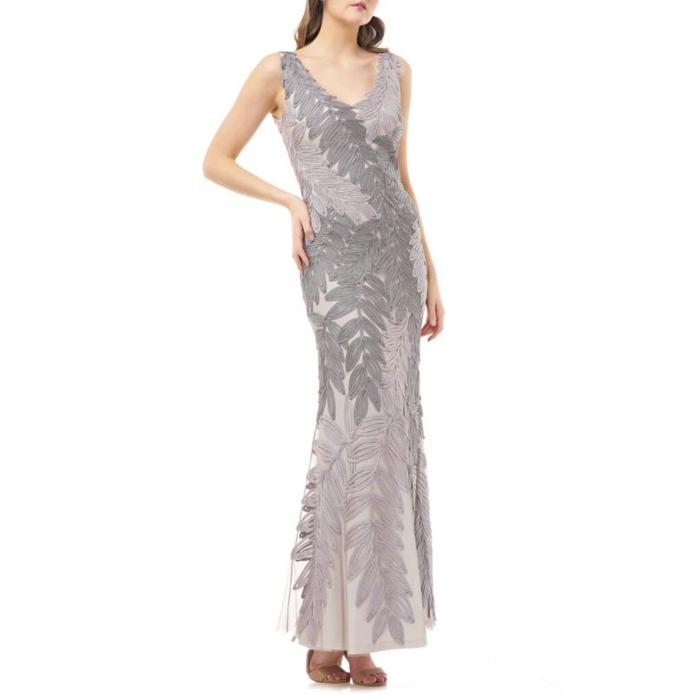 JS COLLECTION Womens Gray Sleeveless V Neck Full-Length Formal Sheath Dress 2
